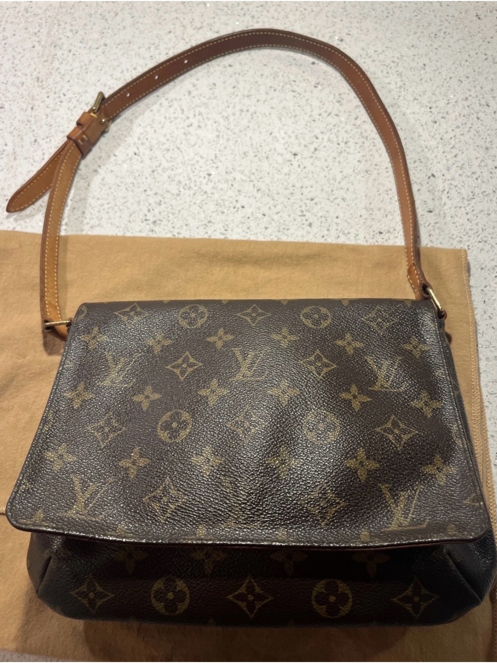 Louis Vuitton Monogram Canvas Musette Tango short strapshoulder bag in brown/tan